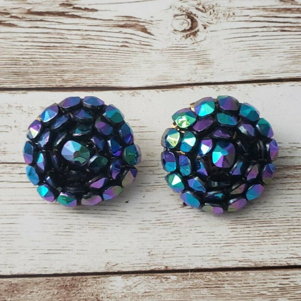 Vintage Vogue Clip On Earrings - Multi Tone Cluster Statement Earrings